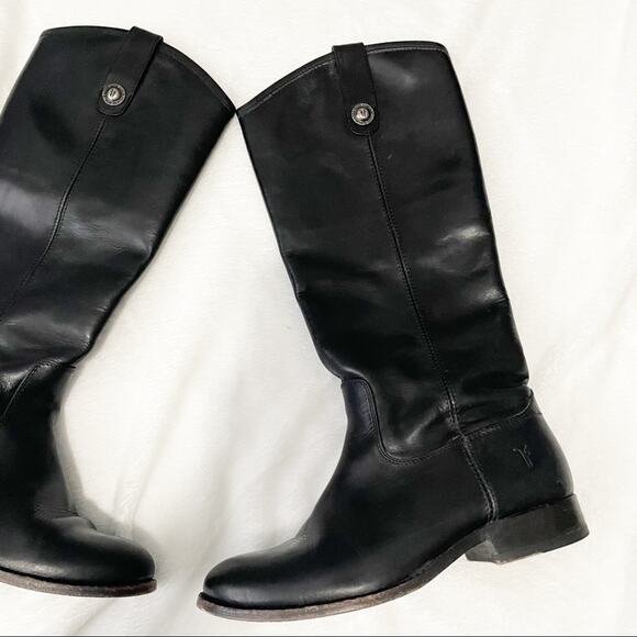 Frye Melissa lug button tall riding boots black leather Size 6 equestrian - Picture 5 of 9
